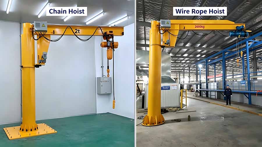 Floor jib crane chain hoist vs wire rope hoist Floor jib crane chain hoist vs wire rope hoist